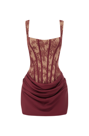 Cornelia Mini Dress - Burgundy Lace