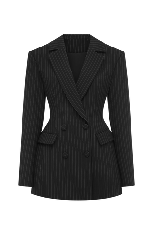 Elvira Mini Dress - Black Pinstripe
