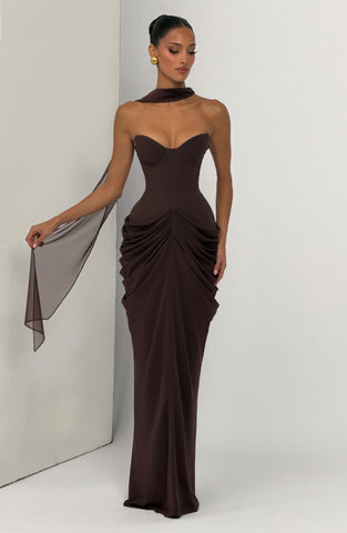 Chiara Maxi Dress - Plum Brown